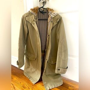 Theory utility jacket with removable rabbit fur lining